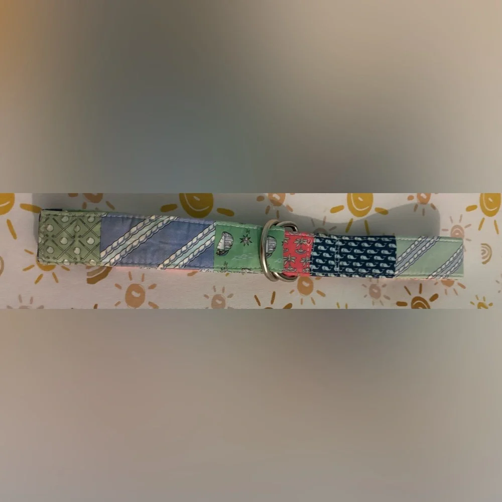 Vineyard Vines by Shep & Ian D-Ring Fabric Patchwork Belt Sz Small Golf Sailboat
